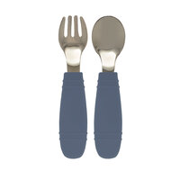 Silikone Ske + gaffel - blå