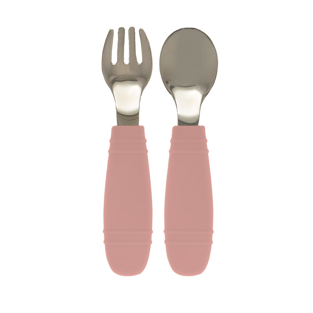 Silikone Ske + gaffel - rosa