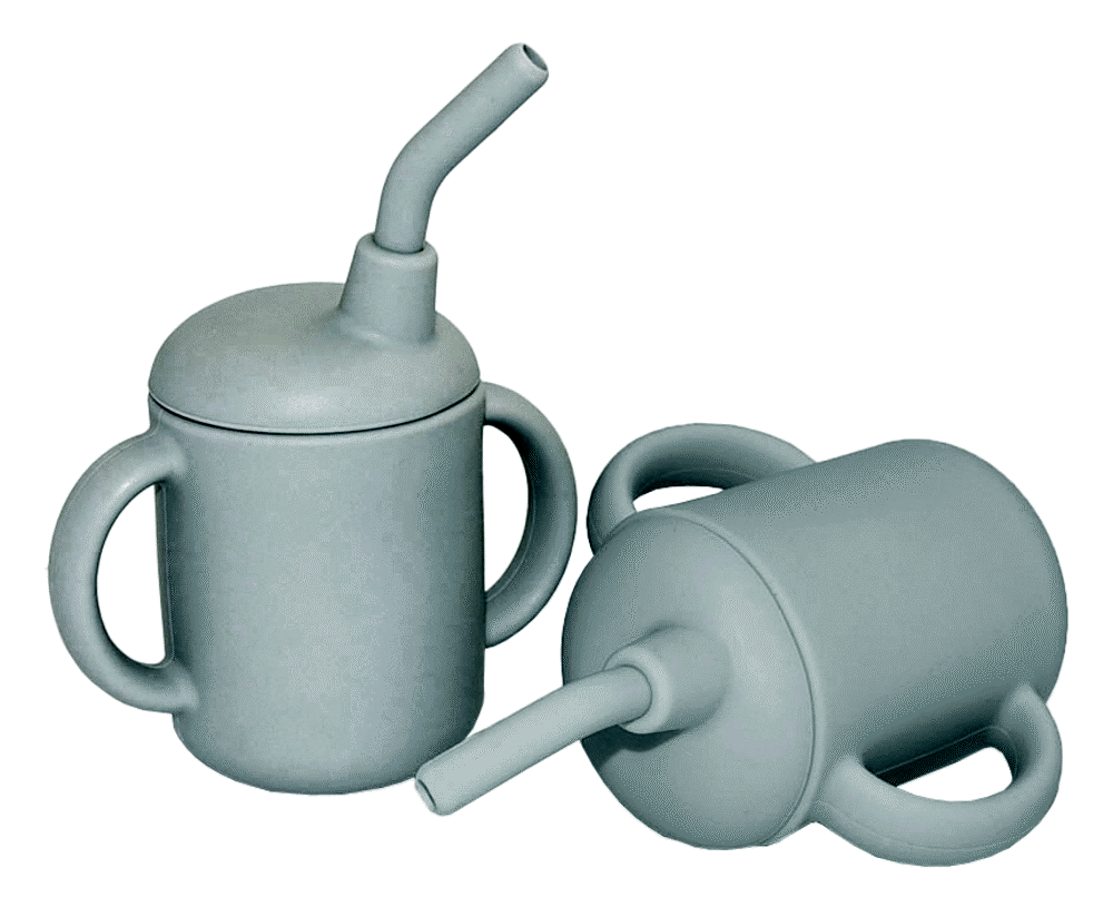 Billede af 2 stk. kop med sugerør - Lys grå